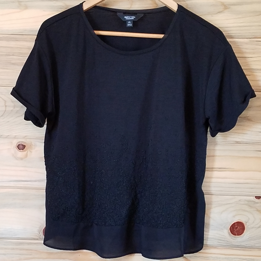 SIMPLY VERA, Vera Wang Ladies Black Short Sleeved Blouse Petite Large